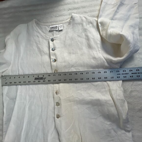 Chico's Design Womens White Linen Button-Up Tunic Top Size 2 Lightweight Casual - Picture 6 of 7